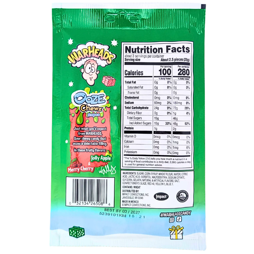 Warheads Ooze Chewz Ropes - 85g - Image 2