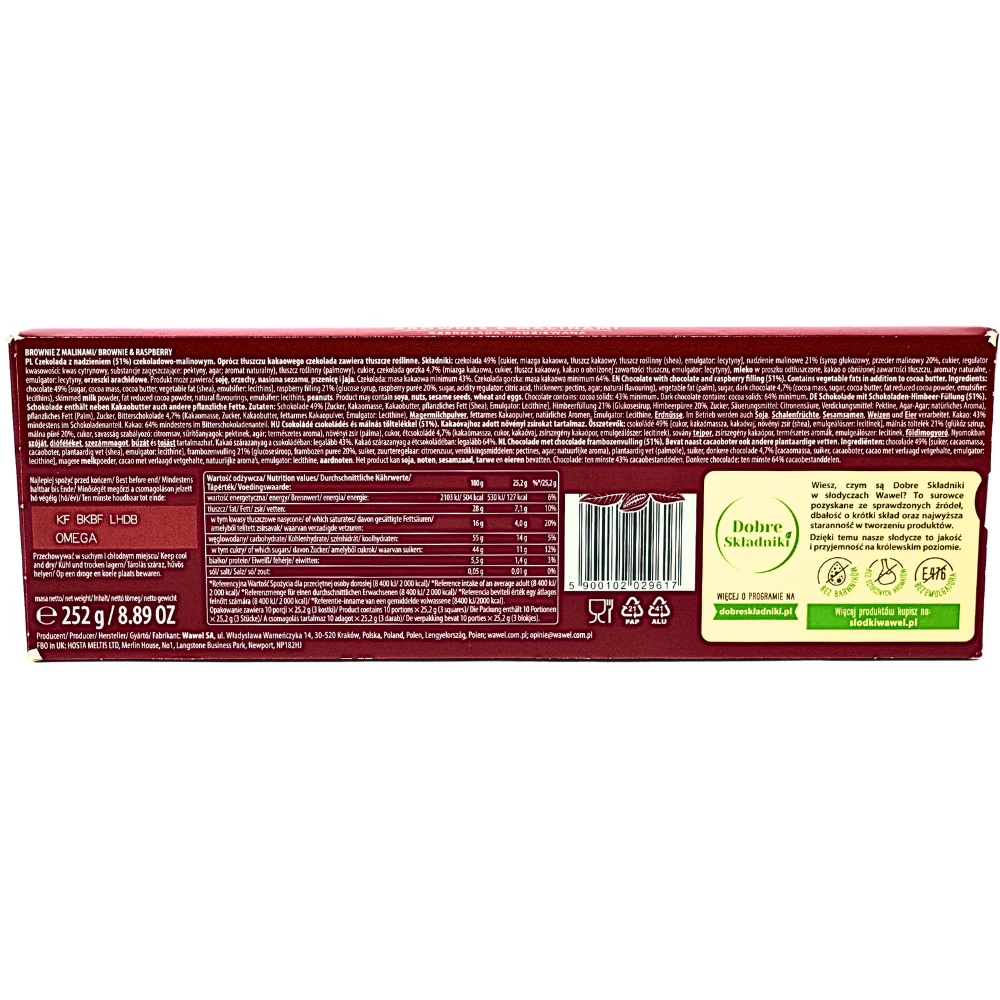 Wawel Brownie & Raspberry Filled Chocolate (Poland) - 252g - Image 2