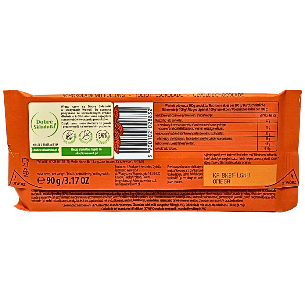 Wawel Tangerine Filled Chocolate (Poland) - 90g - Image 2