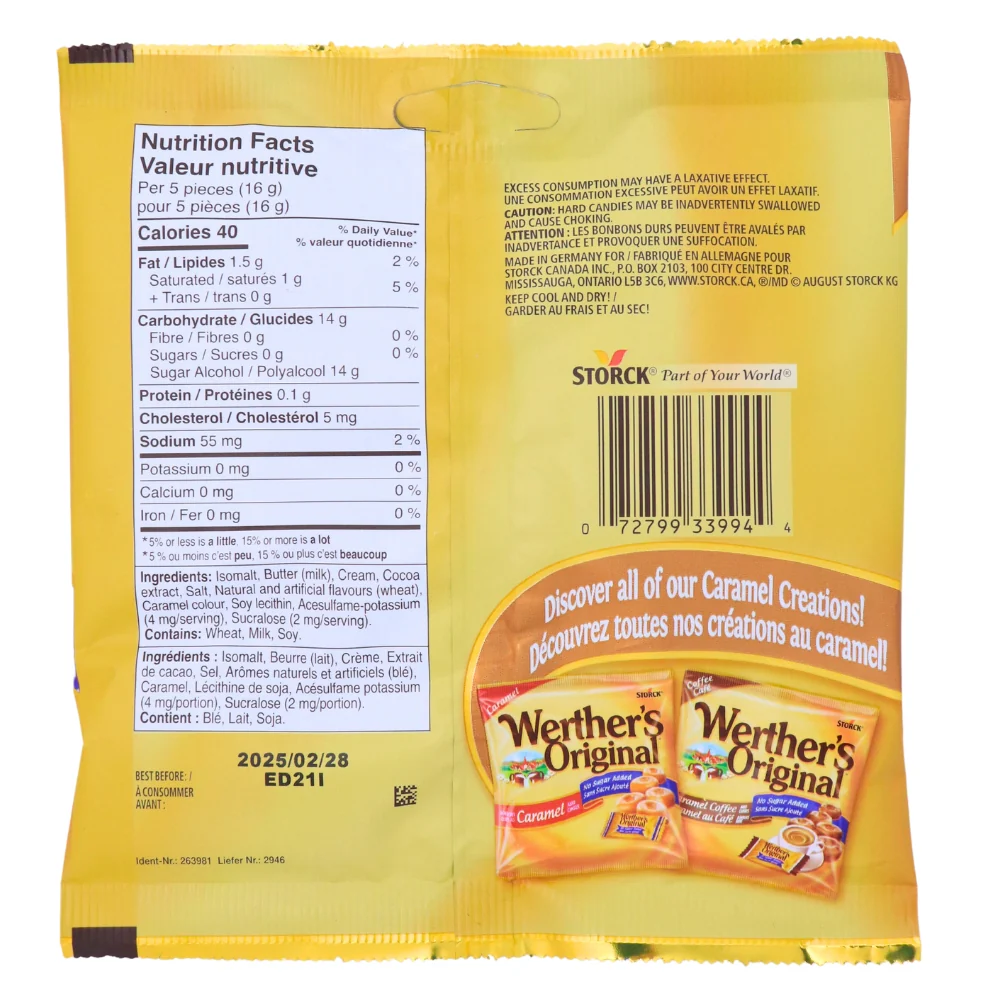 Werther's Original Caramel Chocolate Sugar Free Hard Candies - 60g - Image 2